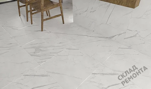 Фото Керамогранит матовый Steppe Ceramics Statuario White белый 600*600*9,5 – купить в Петропавловск-Камчатский: цена, описание, фото. Интернет-магазин 4