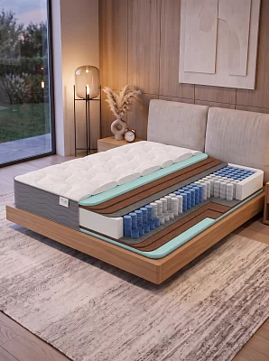 Матрас с независимым пружинным блоком EcoSleep Prime Four (чехол серый трикотаж Extra-LAX)