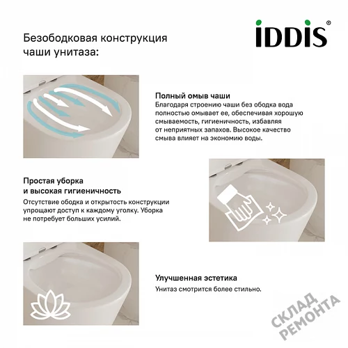 Фото Унитаз подвесной Iddis Билд BILRDSEi25 безободковый купить в Петропавловск-Камчатский: цена, описание, фото. Интернет-магазин 3